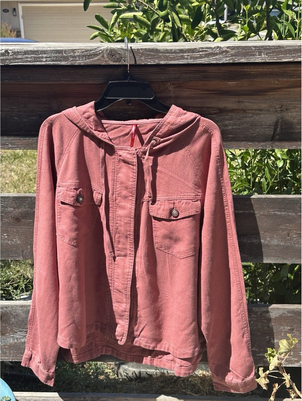 Unionbay Hooded Button Front Rust Cotton Hoodie Chest Pockets Women's XL